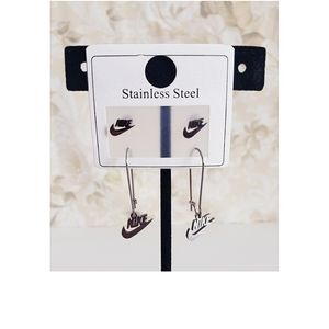 NEW NIKE Swoosh Stainless Steel Laser Earring Set
